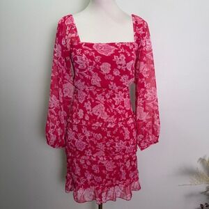 Sim & Sam Size M Pink Floral Smocked Mini Dress